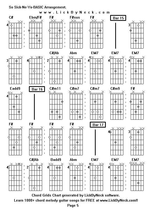 Chord Grids Chart of chord melody fingerstyle guitar song-So Sick-Ne-Yo-BASIC Arrangement,generated by LickByNeck software.